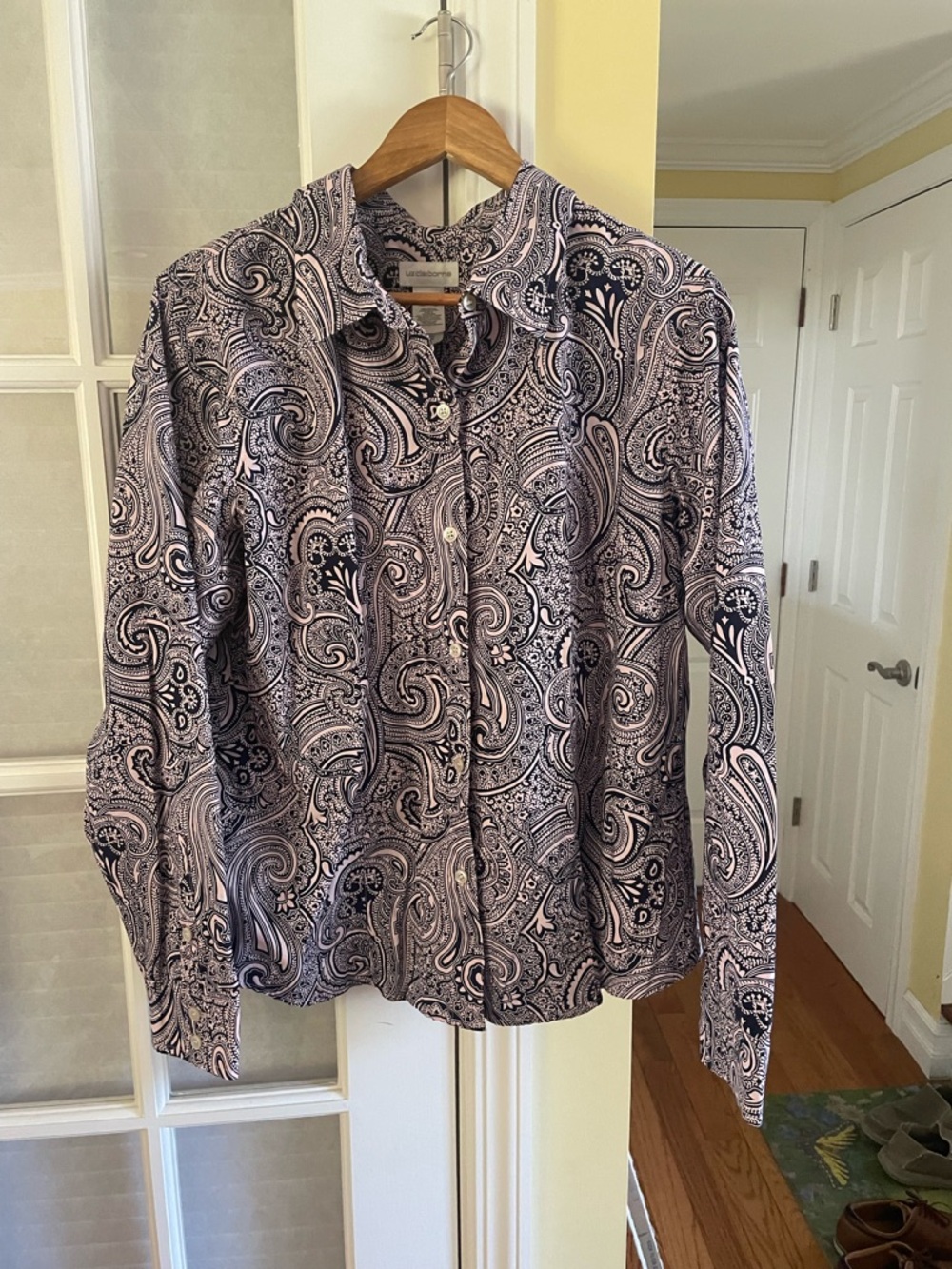 Liz Claiborne Paisley Button-Down Shirt - navy/light pink